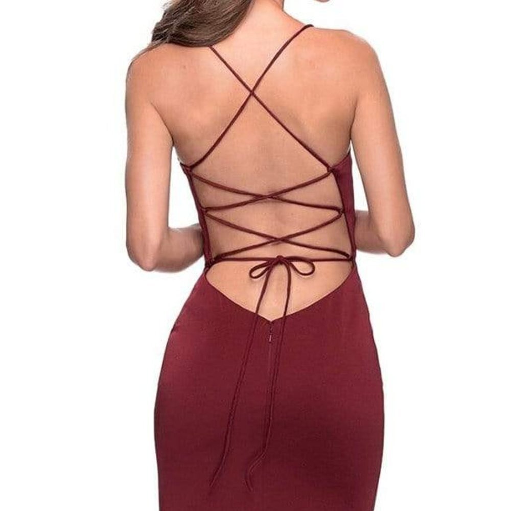 NWT La Femme 28294SC Jersey Prom Dress Mauve Size 0 and 2 - Picture 3 of 8